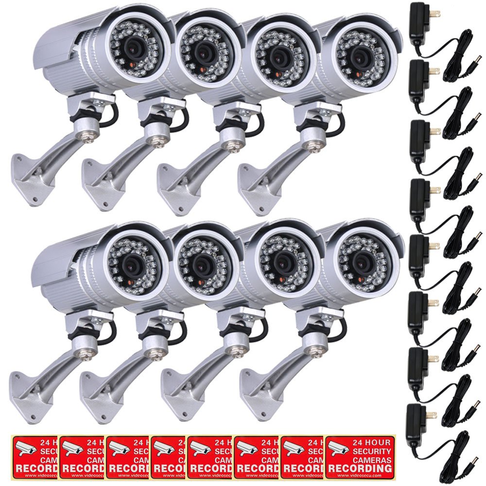

VideoSecu 8 Pack Bullet Security Cameras Outdoor Infrared Day Night Vision Wide View Angle CCTV Surveillance 30 IR LEDs with Power Supplies and Free Security Warning Stickers WJ1