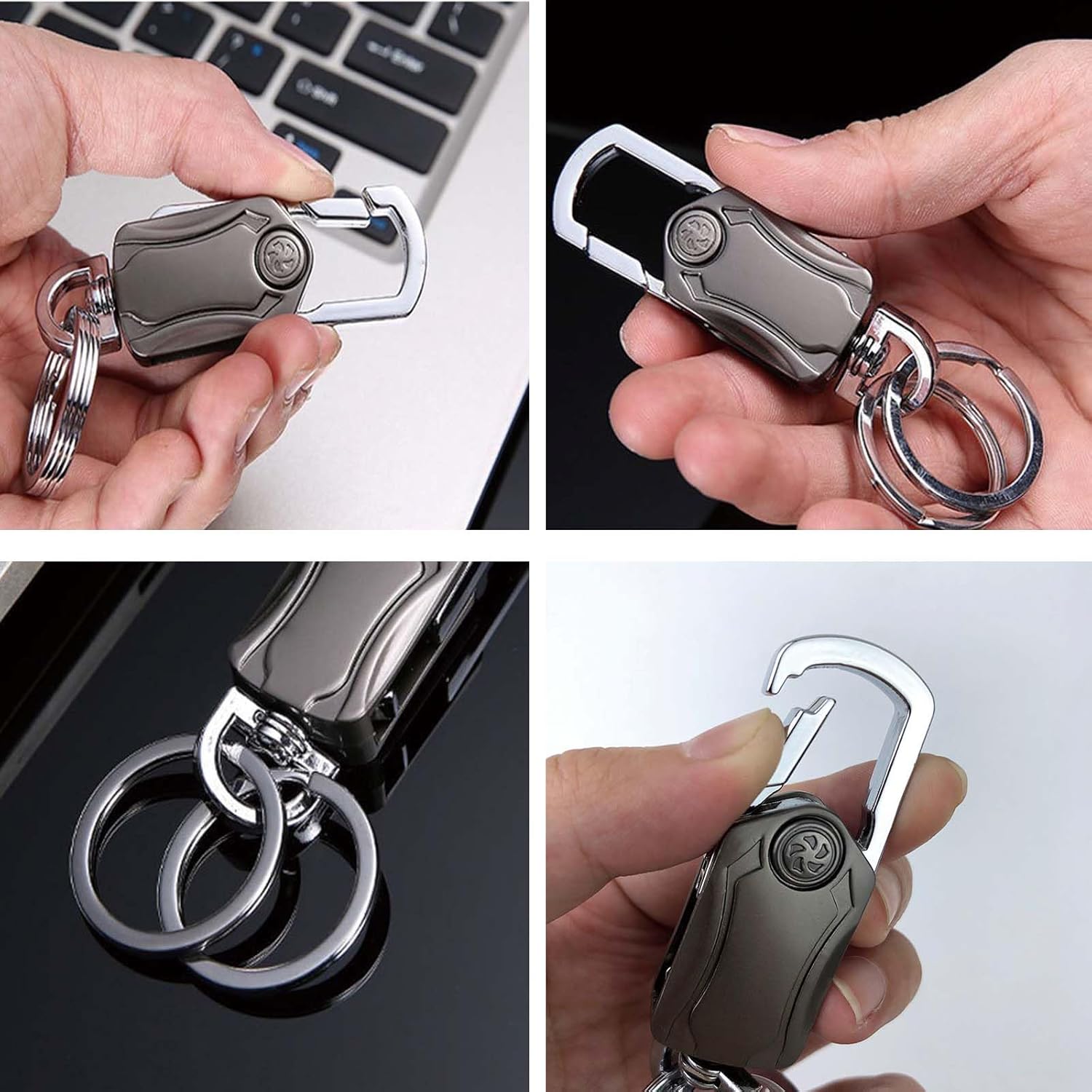 Porte-clés multifonction pour hommes - Organisateur à double anneau avec ouvre-bouteille, support de téléphone et fidget spinner, porte-clés de voiture pour hommes._voghion.com