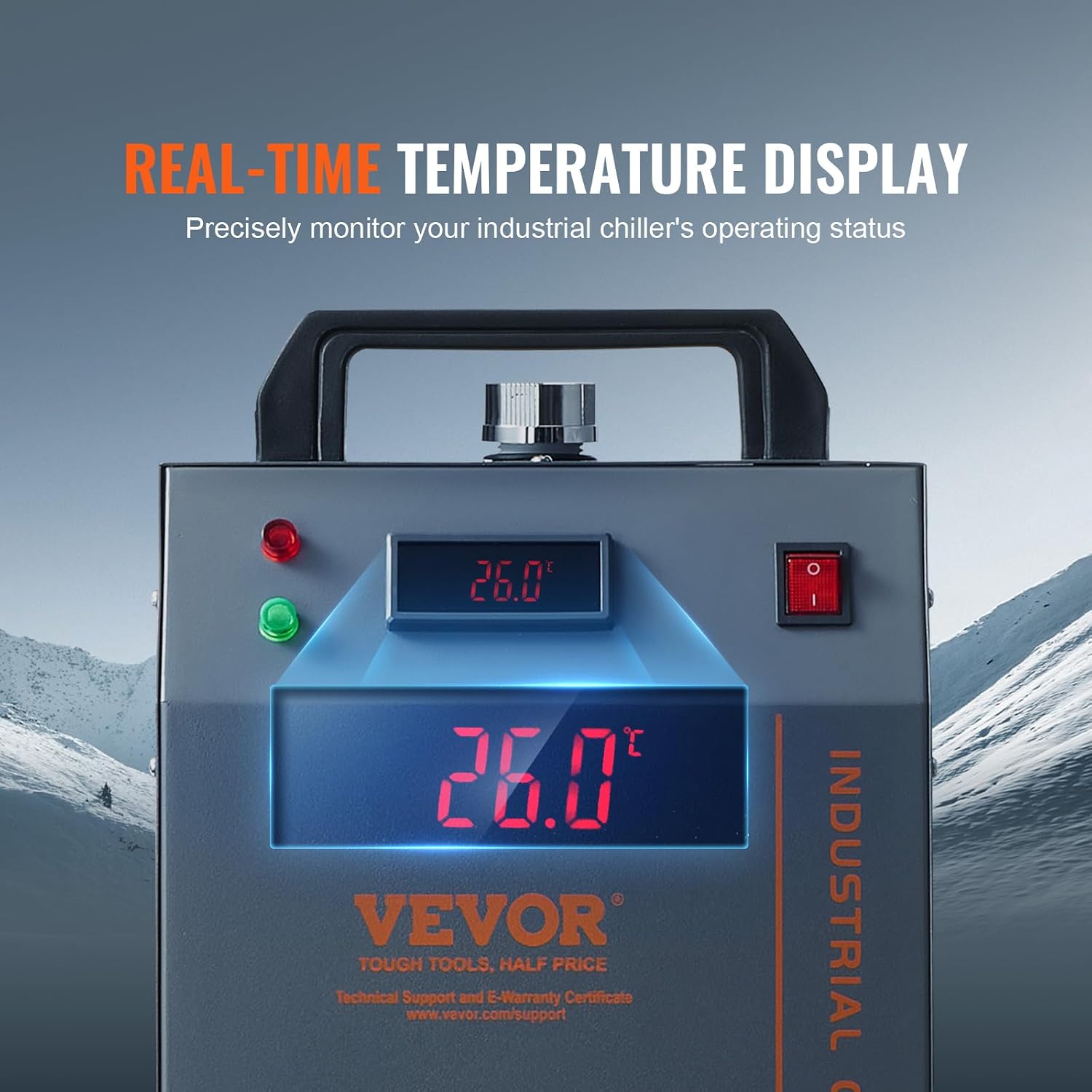 Refrigeratore d'acqua industriale VEVOR, CW-3000, sistema di raffreddamento aria-acqua 80W, capacità serbatoio acqua 12L, portata massima 12L/min per macchine per incisione laser_voghion.com