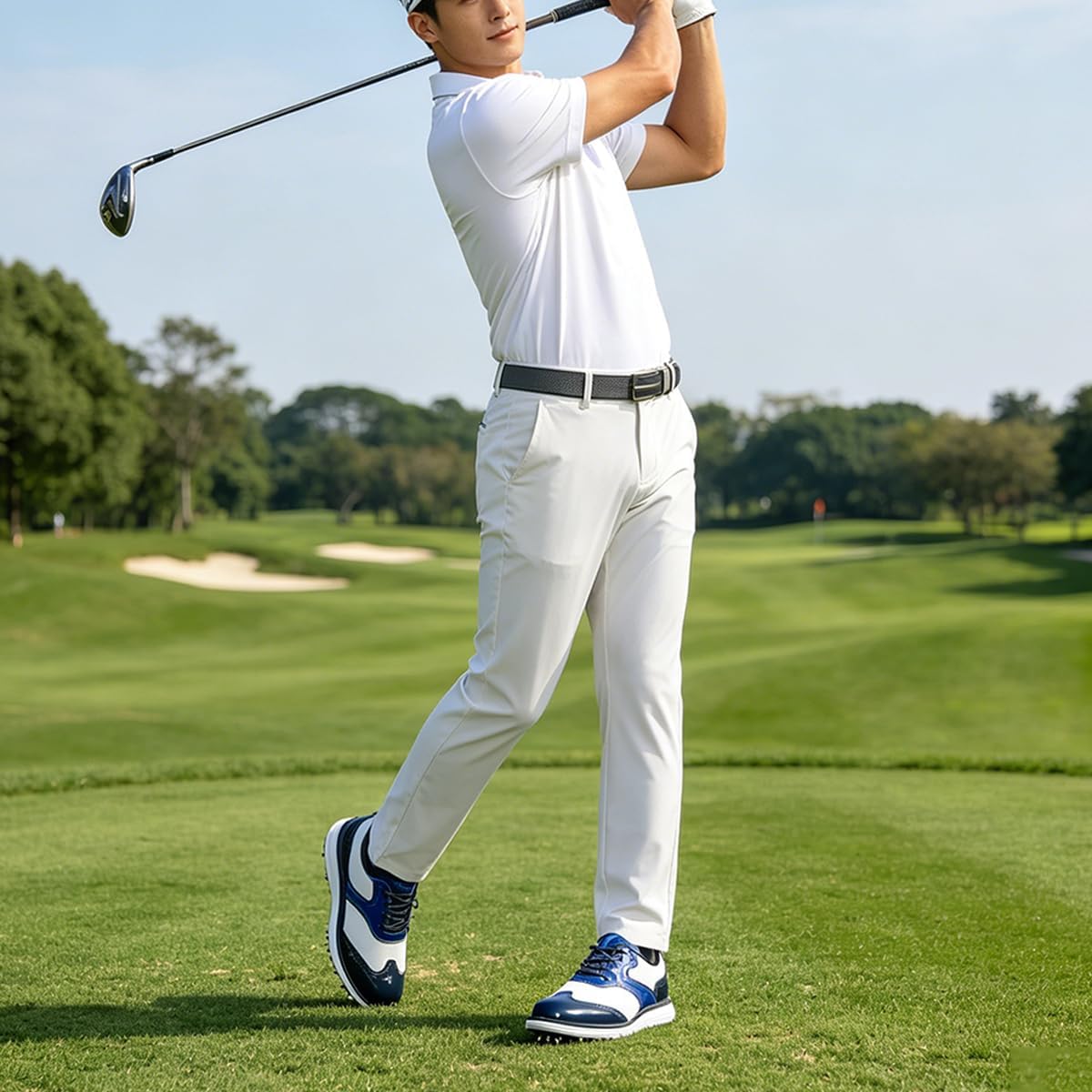 Men's Leather Golf Shoes Waterproof Brogue Spiked Golf Footwear Lightweight Outdoor Comfortable Golfs Training Sneakers_voghion.com