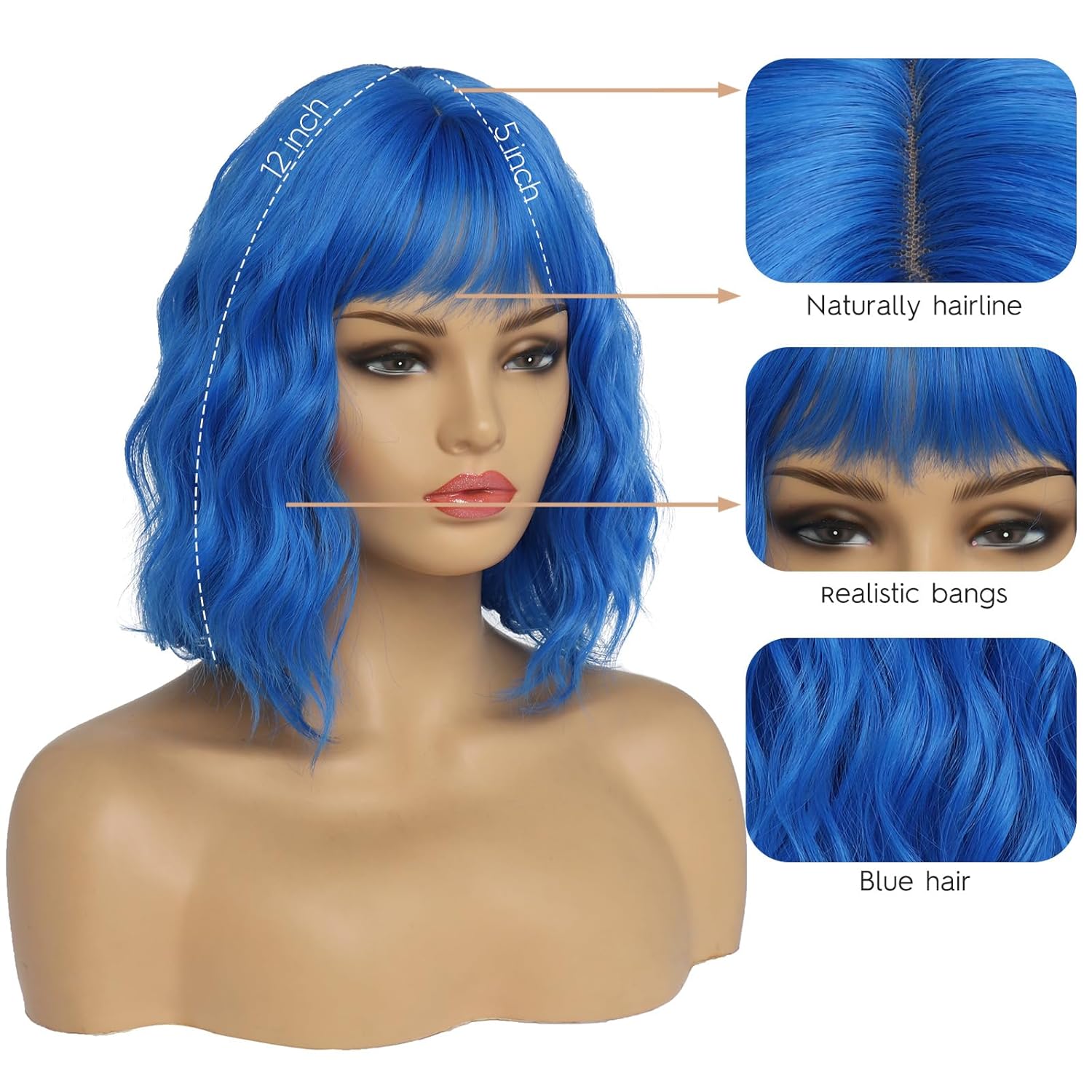 Kurze blonde Perücke für Frauen, natürliches Kunsthaar, Ombre-Bob-Perücke mit ordentlichem Pony, dunklem Ansatz für Alltag/Party/Cosplay (10 Zoll, Blond)._voghion.com