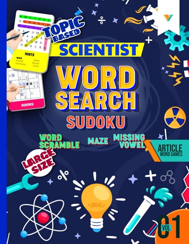 Scientist Article Word Game: Large Print Puzzle With Topic Based Articles On Newton Maxwell Einstein Aristotle Darwin Includes Word Search Word ... Maze Sudoku Volume 1 (Article Word Games) by Viv Game