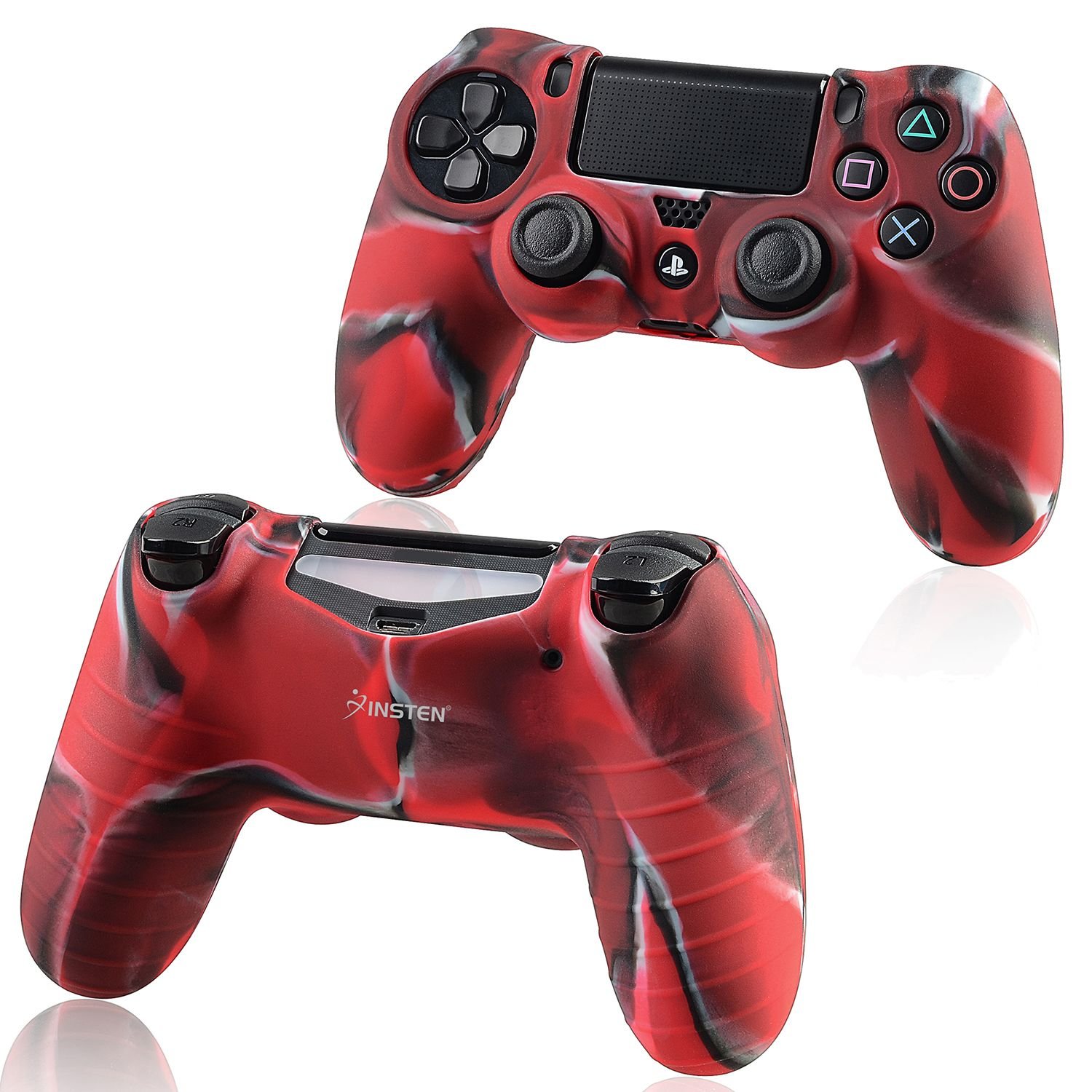 

Insten® New Protective Rubber Silicone Skin Case Cover Compatible With Sony PlayStation 4 (PS4) Controller, Camouflage Navy Red
