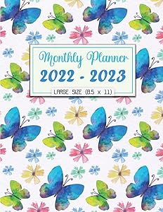 Monthly Planner 2022-2023, Large Size - (8.5 x 11): Blue Butterflies Watercolor Cover, 2-Year Monthly Planner Calendar Organizer, 24 Months Calendar- January 2022 to December 2023 by JR Planner