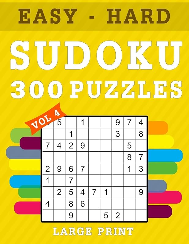 300 Sudoku Puzzles Large Print: 9 x 9 Sudoku Puzzle Books 100 Easy 100 Medium 100 Hard Difficulty Levels Include Solutions ( Volume 4 ) (300 Sudoku Puzzles Book) by Sleepy Sloth Studio