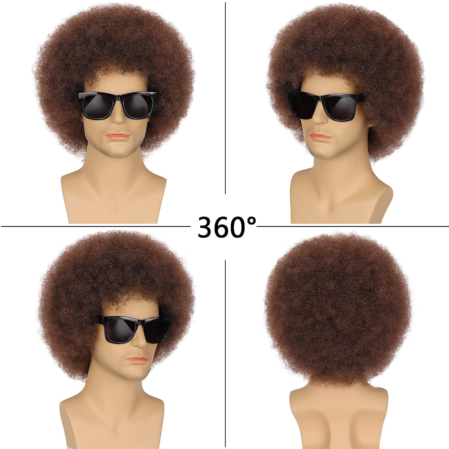 Perruque G&T Afro pour homme, style années 70-80, courte et bouclée, brune, rockeuse, idéale pour les fêtes, le disco, Halloween, le cosplay, perruque synthétique amusante (brun foncé)._voghion.com