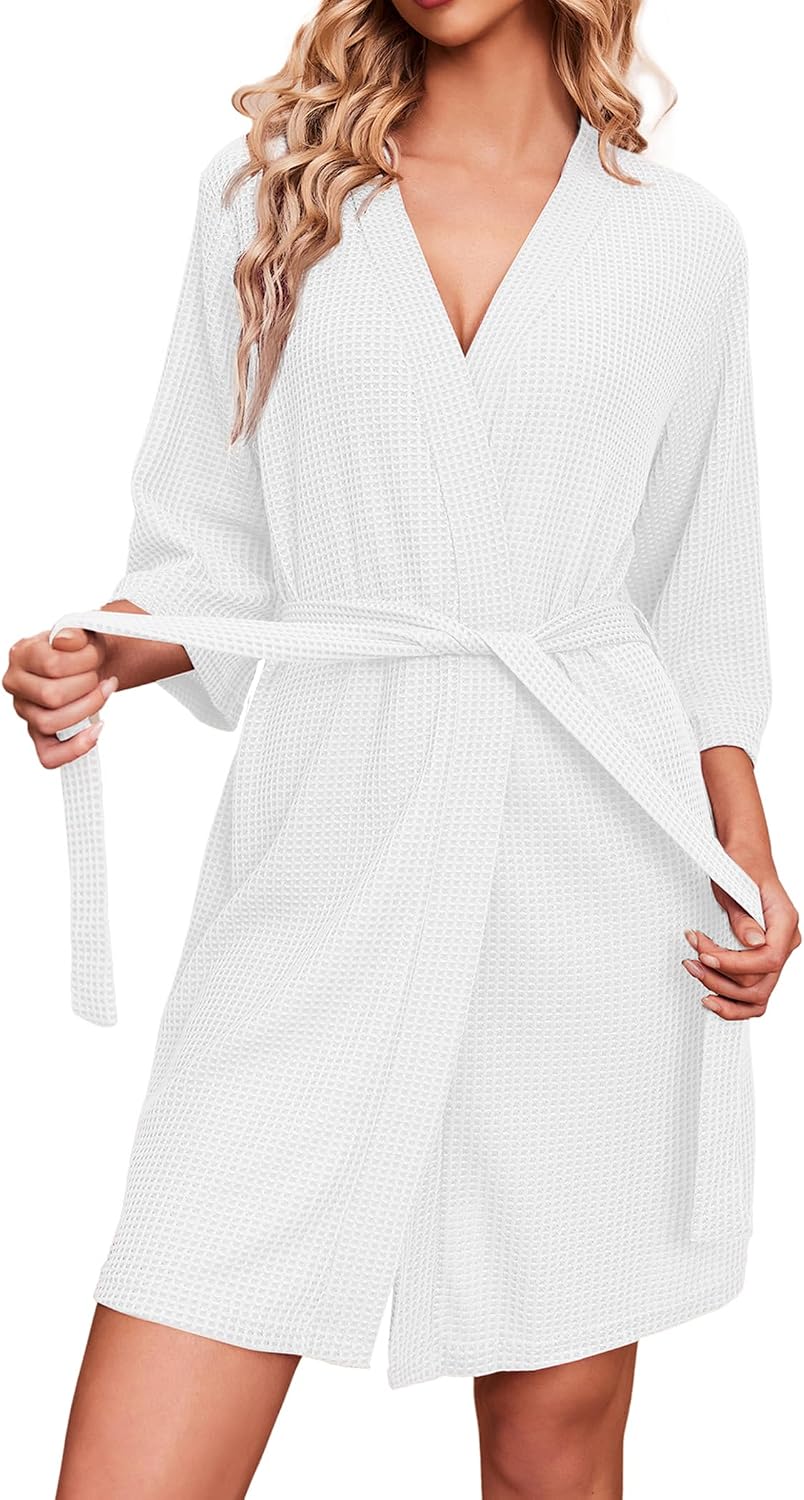 thumbnail image 1 of Ekouaer Robes for Women Waffle Knit Bathrobe Soft Lightweight Knee Length Loungewear S-XXL, 1 of 5