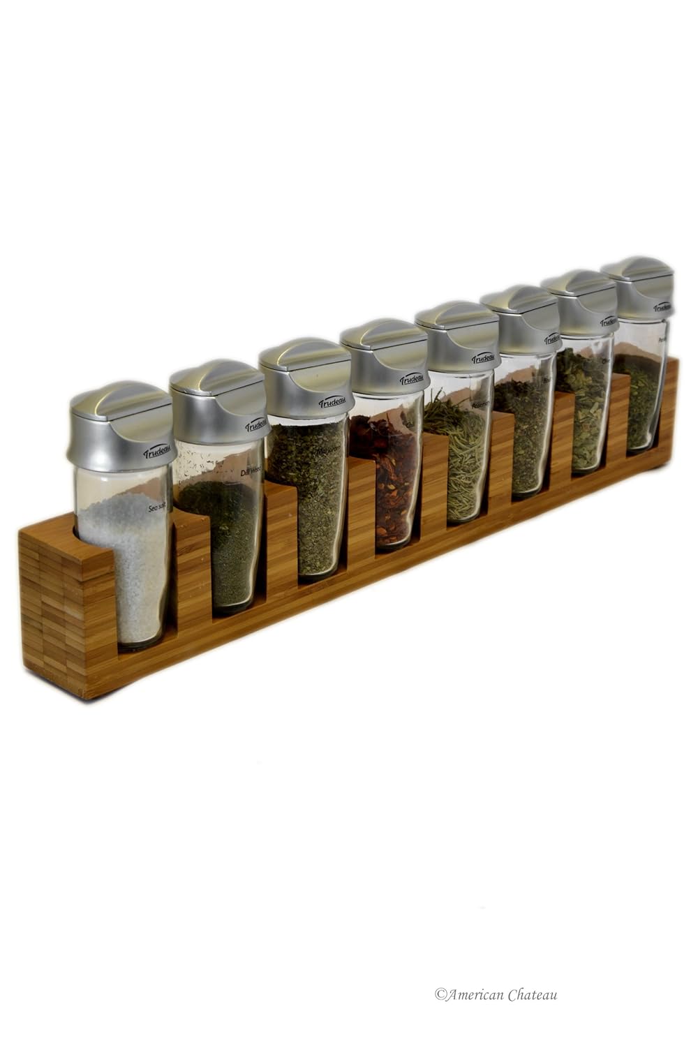 

18" Bamboo Kitchen 2-In-1 Wall-Mount / Table Top Spice Rack With 8 Glass Jars