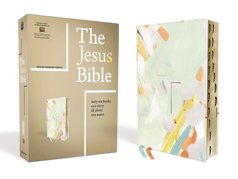The Jesus Bible Artist Edition, ESV, (With Thumb Tabs to Help Locate the Books of the Bible), Leathersoft, Multi-color/Teal, Thumb Indexed by Zondervan