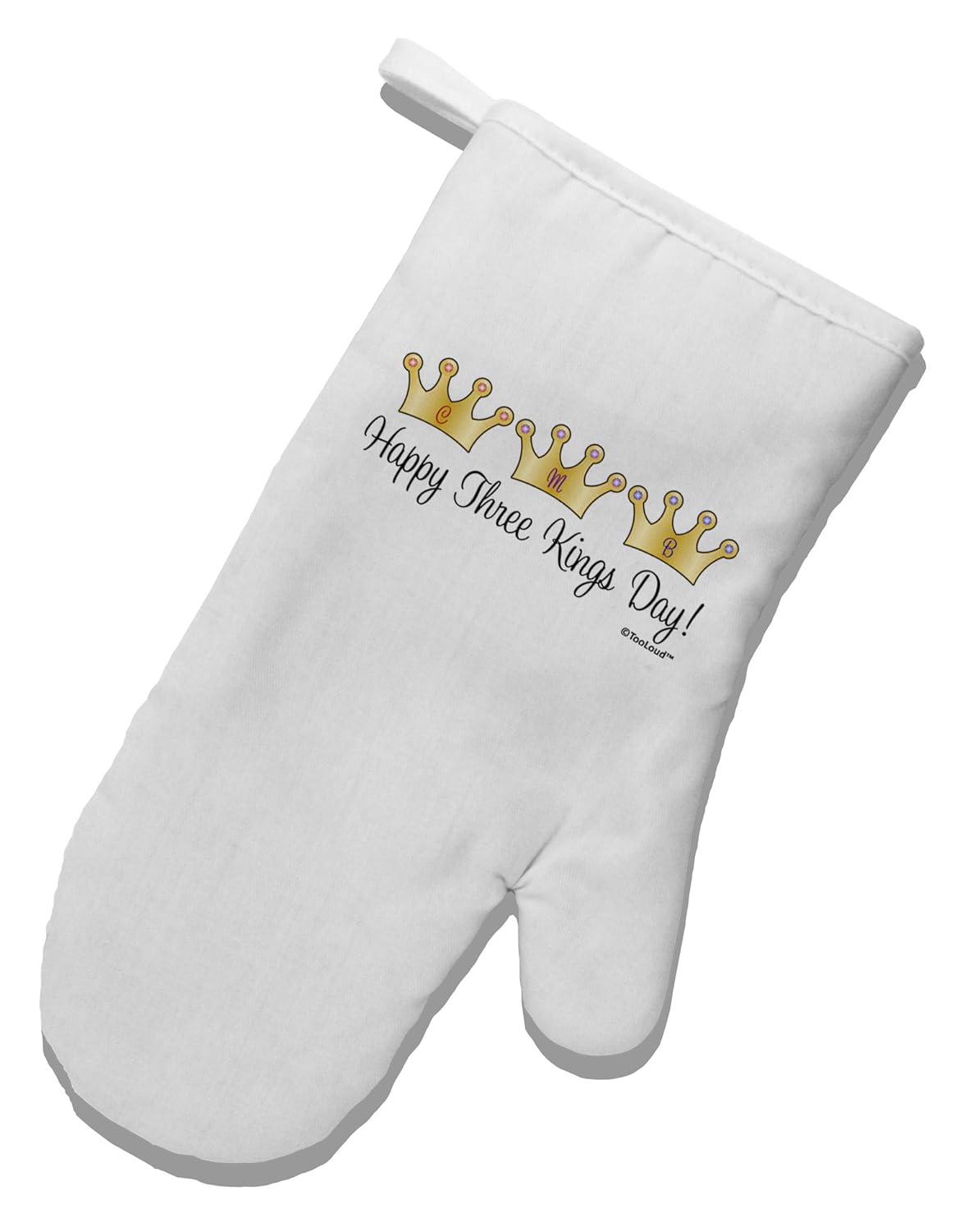 

TooLoud Happy Three Kings Day - 3 Crowns White Printed Fabric Oven Mitt