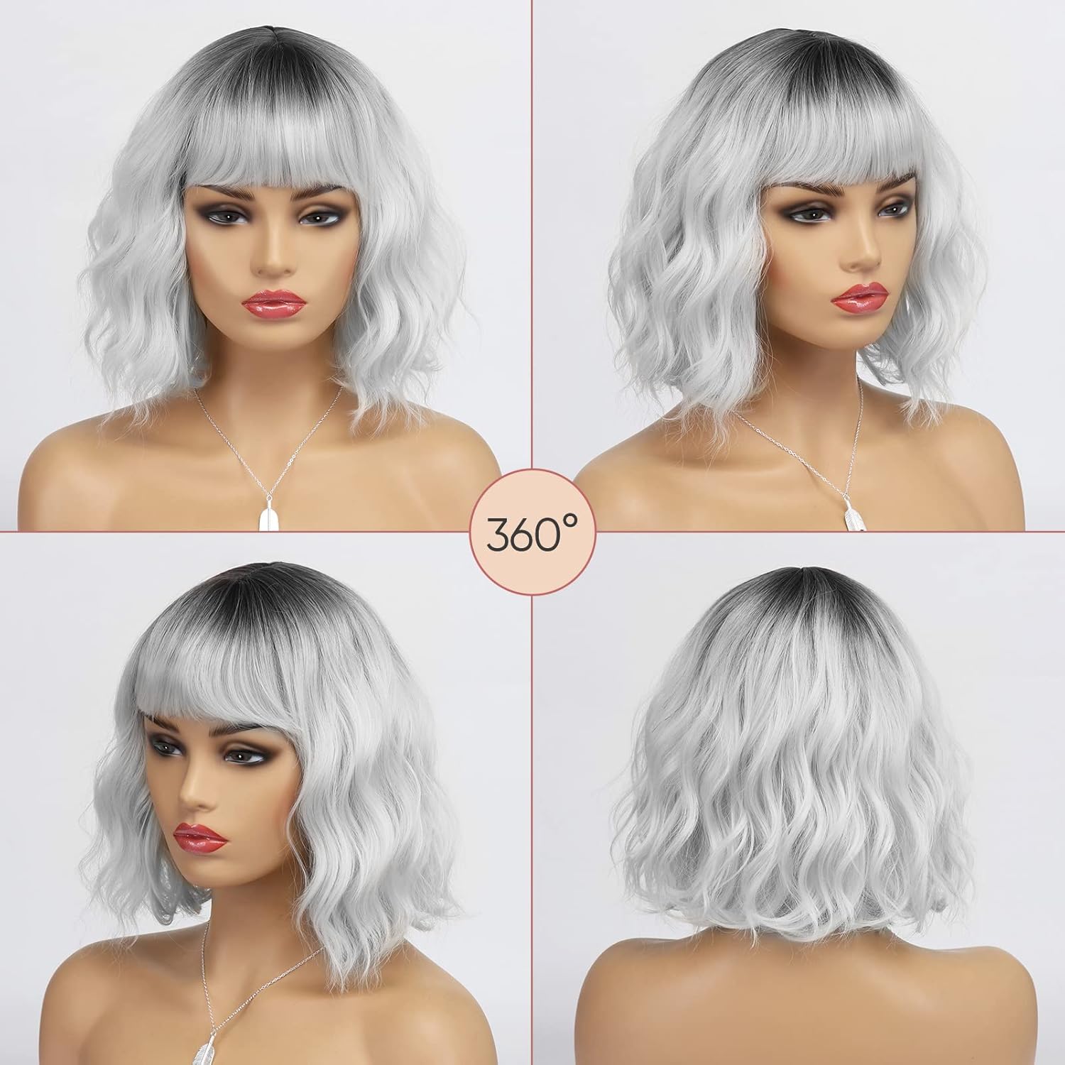 Kurze blonde Perücke für Frauen, natürliches Kunsthaar, Ombre-Bob-Perücke mit ordentlichem Pony, dunklem Ansatz für Alltag/Party/Cosplay (10 Zoll, Blond)._voghion.com