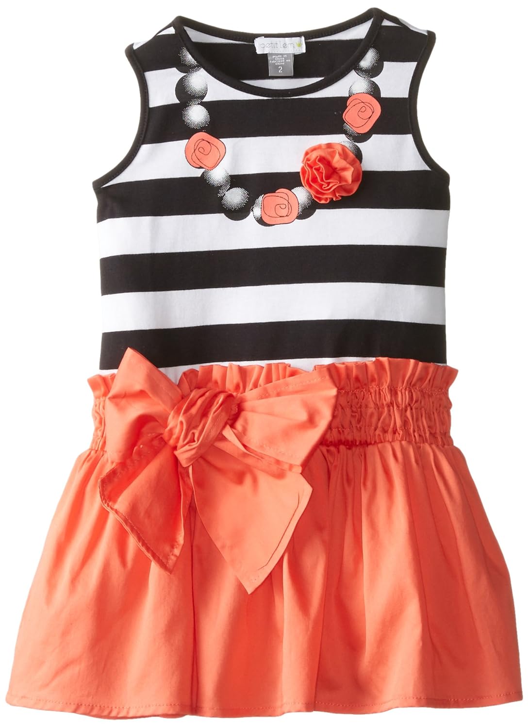 

Petit Lem Little Girls' Rose Neckline Mixed Fabric Dress