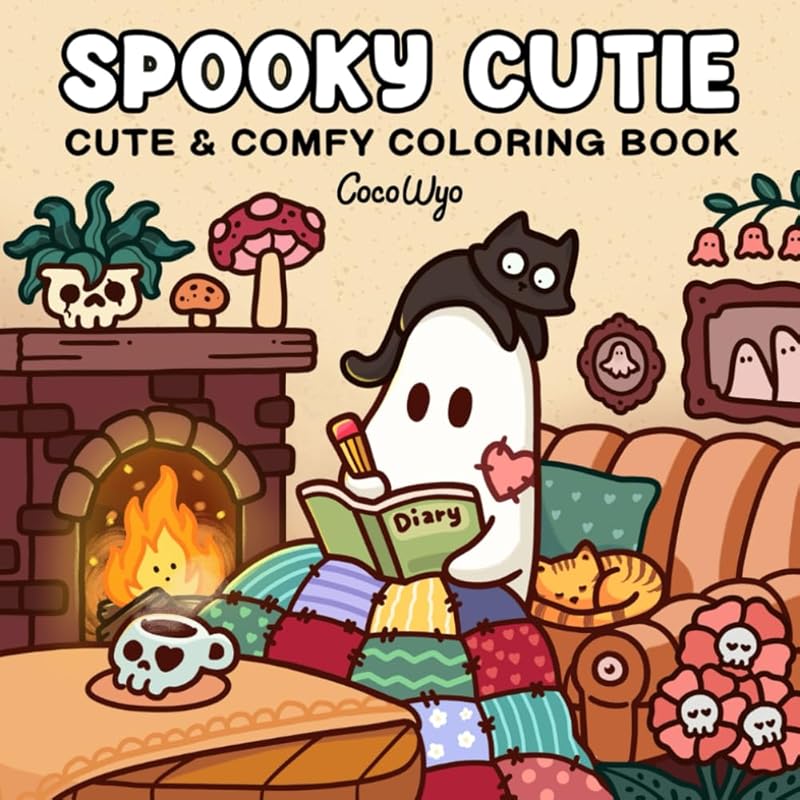 Spooky Cutie: Coloring Book for Adults and Teens Featuring Adorable Creepy Creatures in Cozy Hygge Moments for Relaxation (Cozy Spaces Coloring) by Coco Wyo