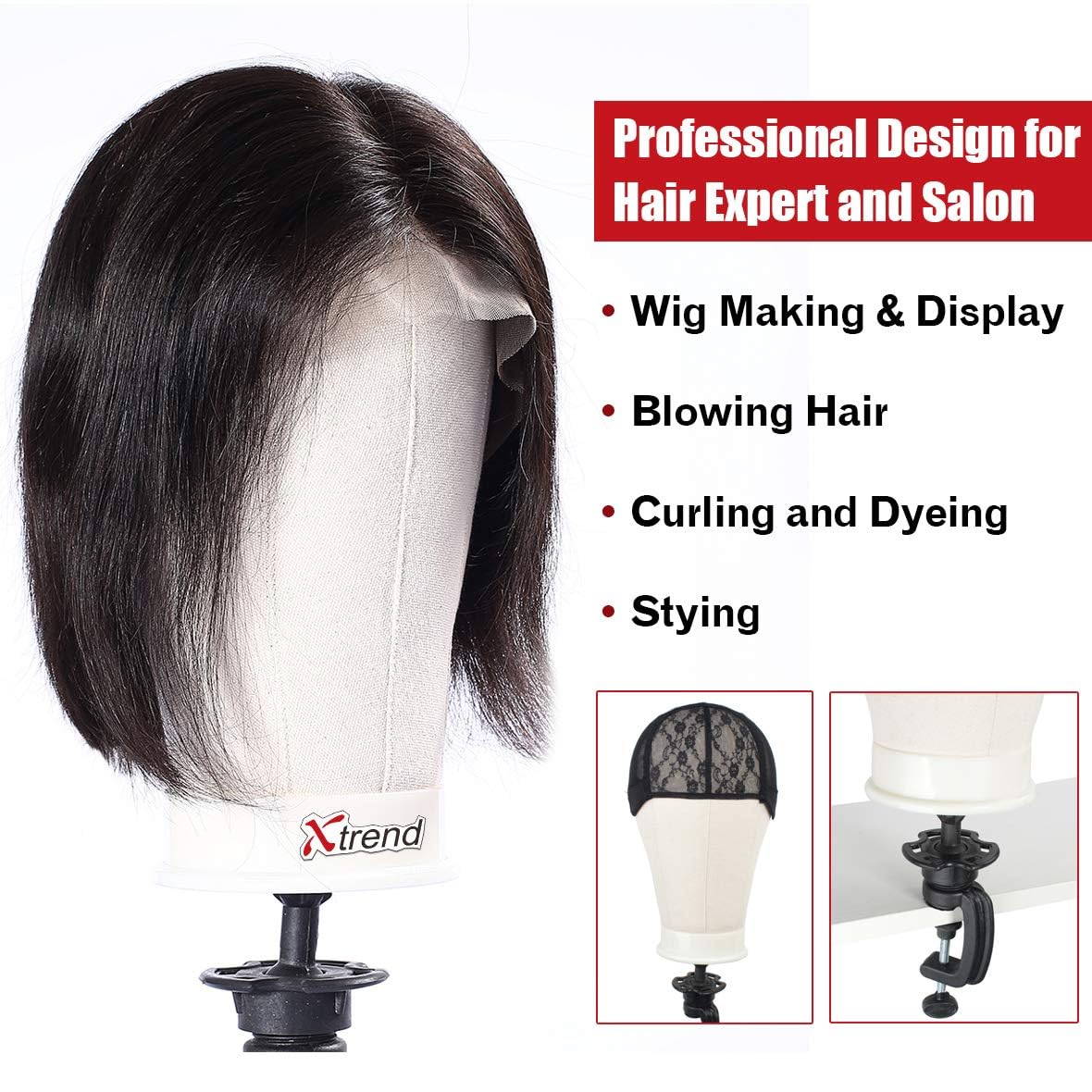Testa di manichino in tela XTREND da 21"-24" per la realizzazione di trame/parrucche/extension per capelli, manichino da esposizione per styling con supporto per parrucche, manichino in tela per capelli_voghion.com