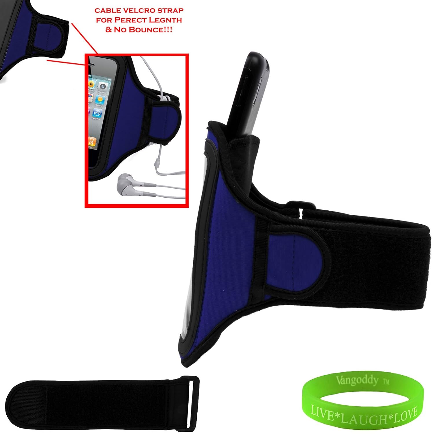 

Quality Blue Android CellPhone Armband with Sweat Resistant Lining , Velcro Strap Extender , Key Pocket and Earphone Cord Holder for All Models of the Alcael One Touch Idol Ultra, OT Idol Ultra Smart Phone + VanGoddy Wrist Band