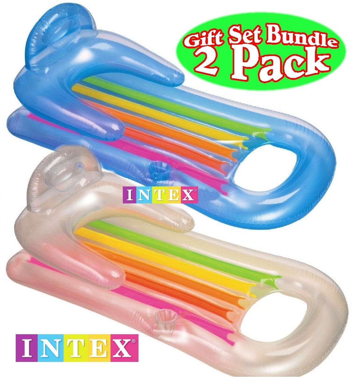 

Intex King Kool Inflatable Lounge Blue & Pearlescent Silver Gift Set Bundle - 2 Pack, 63" X 33.5"