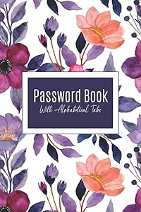 password book with alphabitical tabs: Save Internet Data Account, Address, Login, Username & Passwords by password log book press
