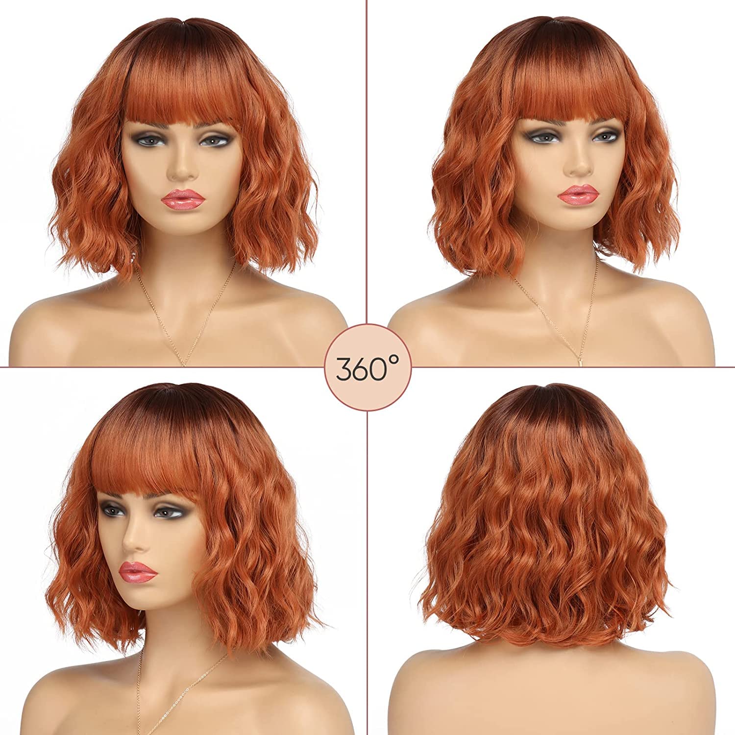 Kurze blonde Perücke für Frauen, natürliches Kunsthaar, Ombre-Bob-Perücke mit ordentlichem Pony, dunklem Ansatz für Alltag/Party/Cosplay (10 Zoll, Blond)._voghion.com