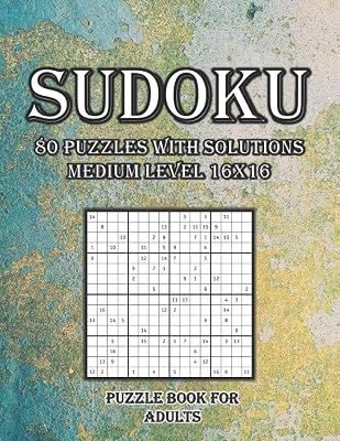 Sudoku: Puzzle Book for Adults: 80 Puzzles with Solutions, Medium Level 16x16, Blue and Gold Concrete Cover