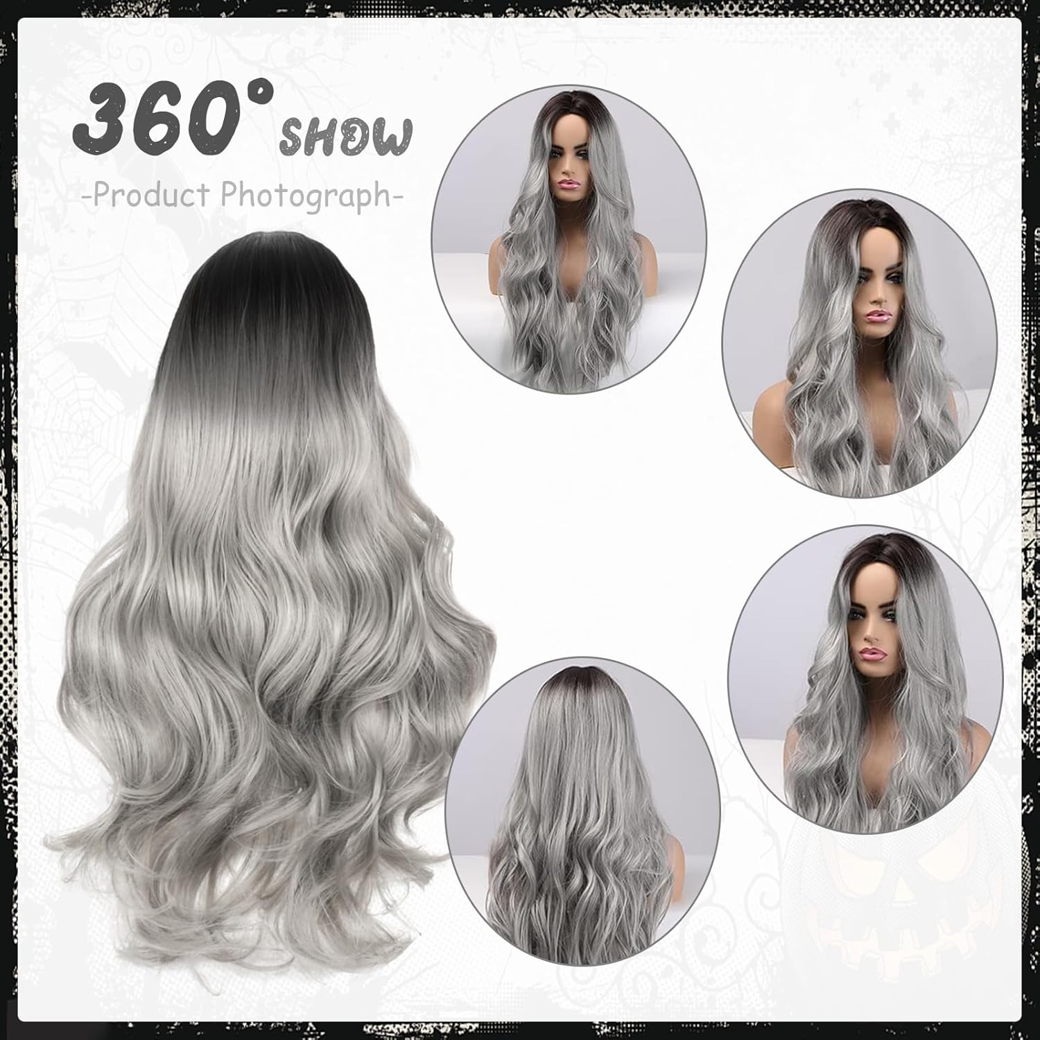 70cm Silbergraue Perücke für Damen Kunsthaarperücke mit Haarnetz Grau Langes gewelltes lockiges Haar Gothic Hexenperücke Karneval Damen Kostüm Accessoire Halloween_voghion.com