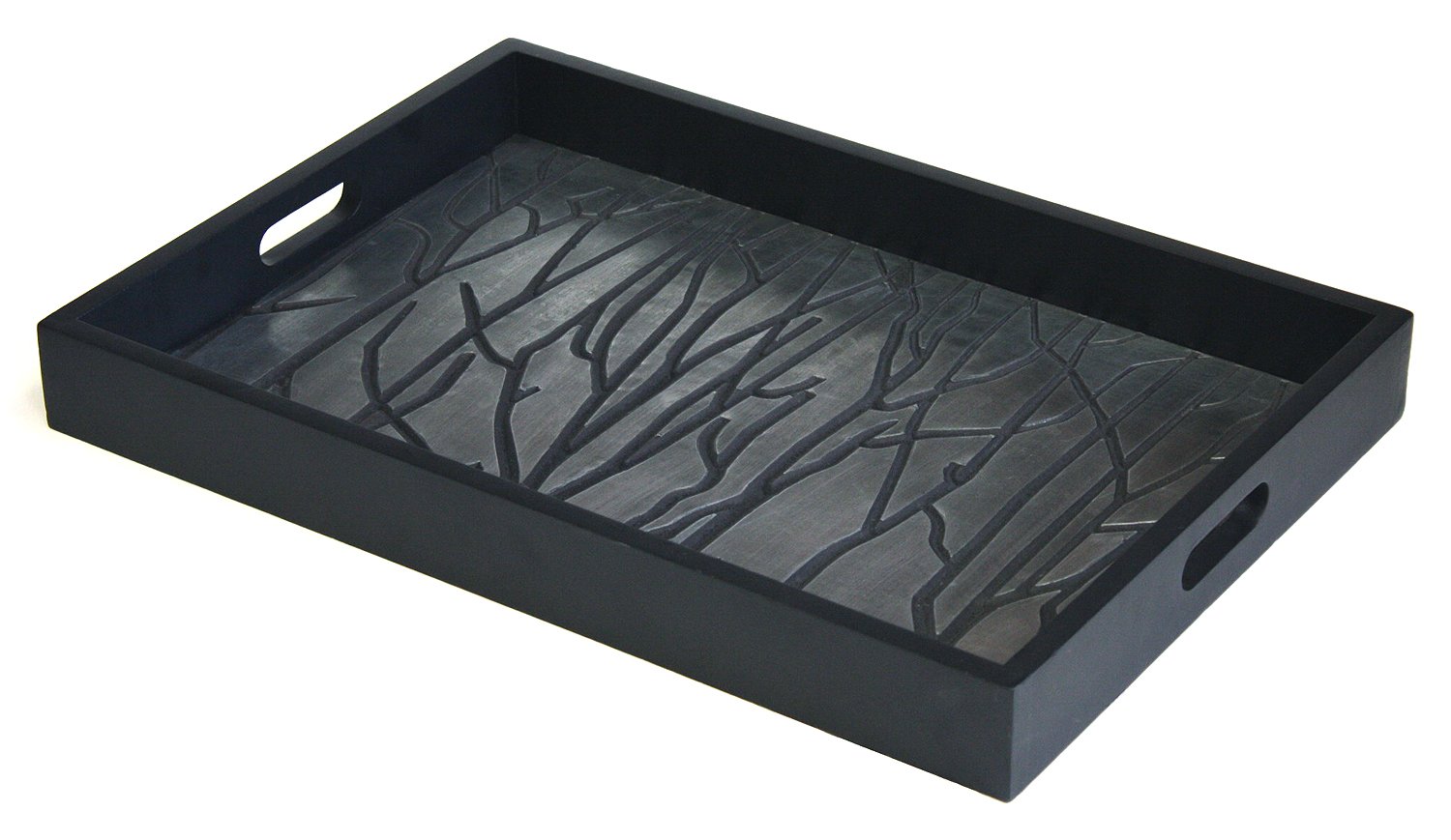 

Mountain Woods 23" X 16" Black Tree Line Luxury Wooden Serving Tray w/ Brushed Aluminum Accents