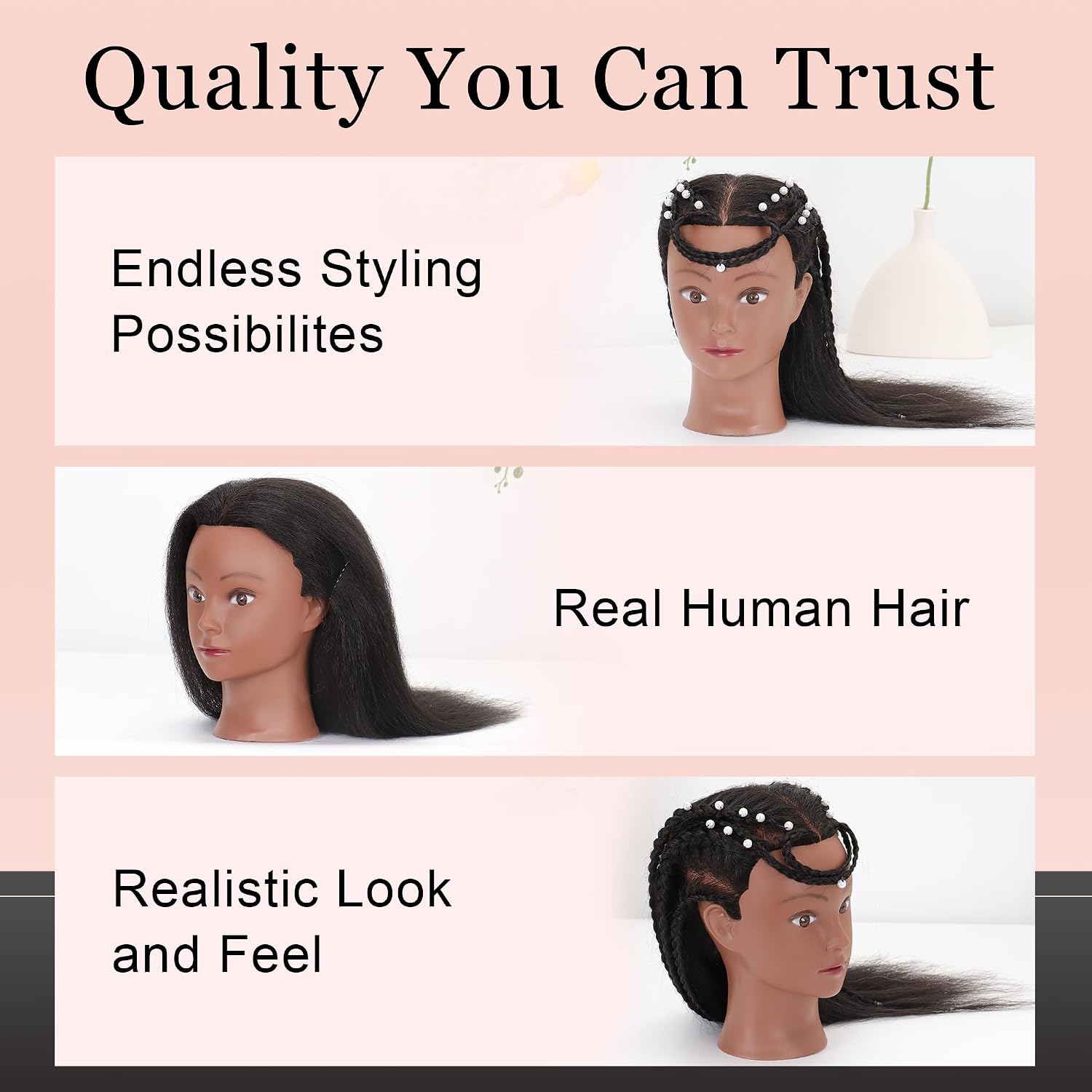 Testa di manichino con capelli 100% umani, testa di manichino con capelli umani per cosmetologia, per esercitazioni di parrucchiere e trecce con tavolo (40 cm)_voghion.com