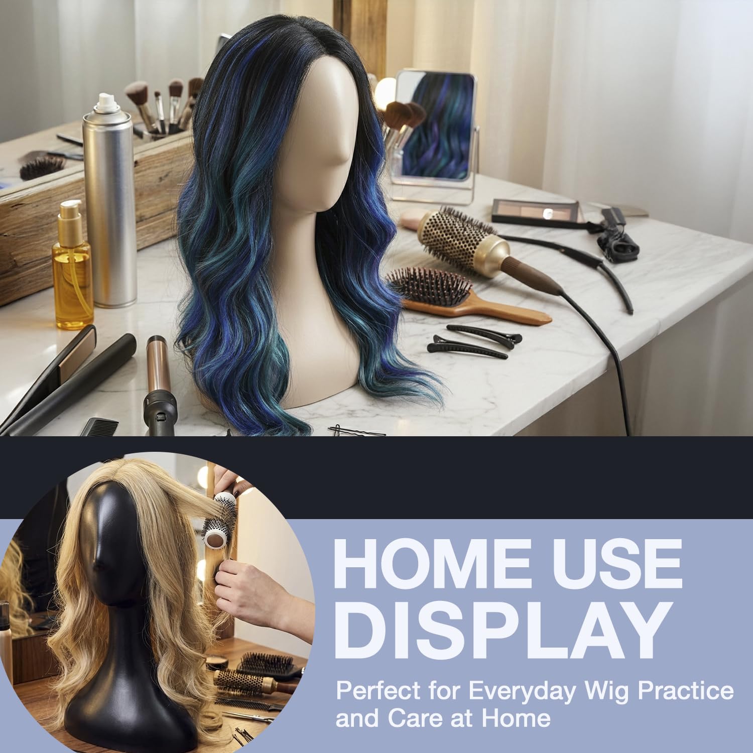 Testa di manichino professionale in plastica Studio Limited da 16 pollici (nera), supporto resistente per parrucche da donna, espositore per acconciature, supporto per la creazione di modelli con jack_voghion.com