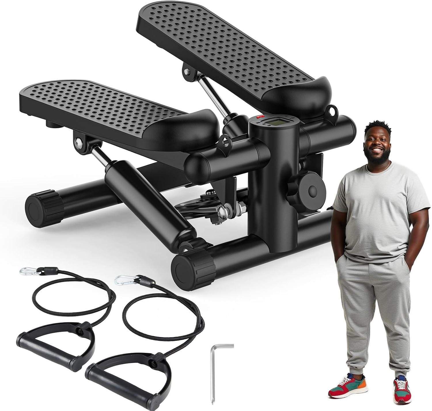 Black Mini Stepper with Resistance Bands Twist Stair Steppers for