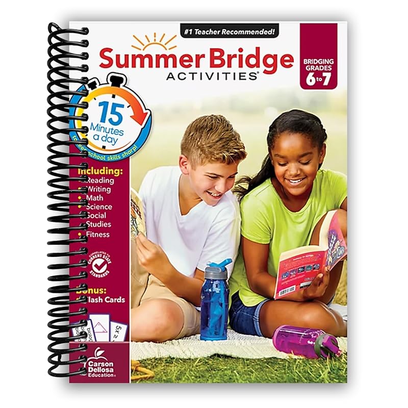 Summer Bridge Activities 6th to 7th Grade Workbooks, Math, Reading Comprehension, Writing, Science, Social Studies, Fitness Summer Learning, 7th Grade Workbooks All Subjects With Flash Cards by Summer Bridge Activities
