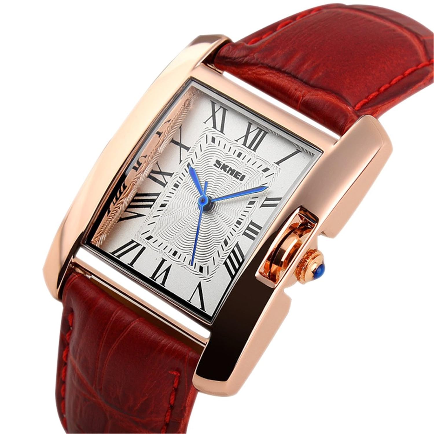 

Scheppend Wome's Rome Square Quartz Watch Red Leather Band Waterproof Watch