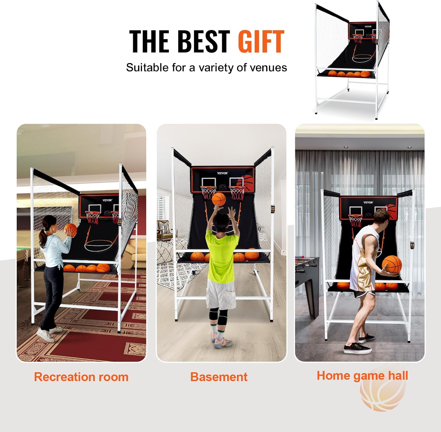 VEVOR Basketball Arcade Game Indoor, 2 Player Indoor Basketball Game, Home Dual Pop- A-Shot Sport With Balls, 8 Game Modes, Electronic Scoreboard_voghion.com