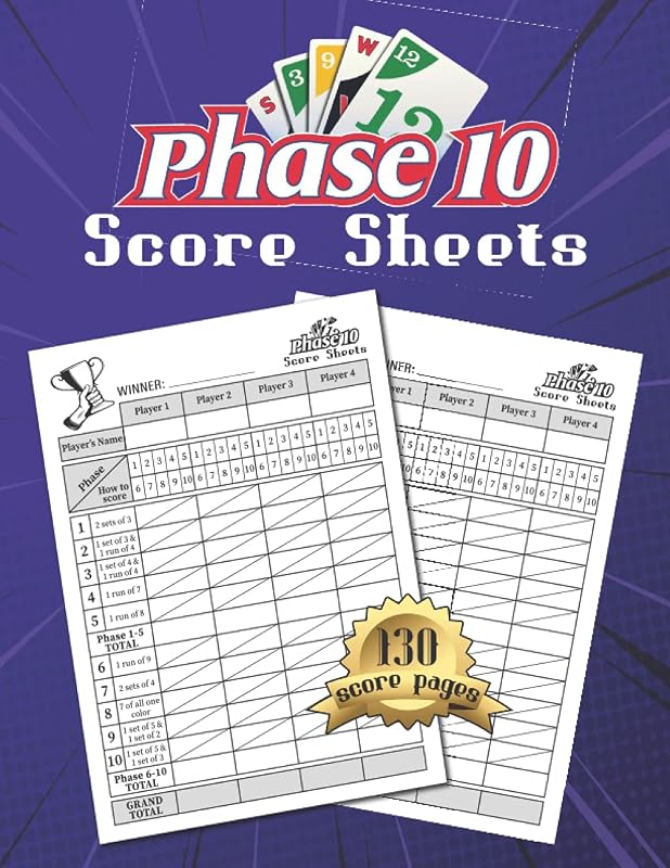 Phase 10 Score Sheets: 130 Large Phase 10 Score Pages for Scorekeeping, Phase Ten Score sheets, Phase 10 Score Pads with Size 8.5 x 11 by SB Art Publisher