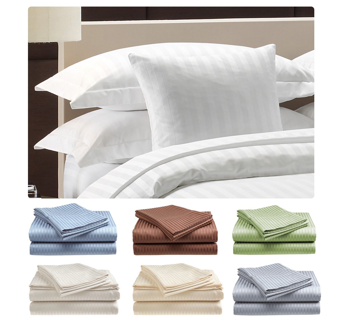 

King Size 400 Thread Count 100% Cotton Sateen Dobby Stripe Sheet Set -Silver