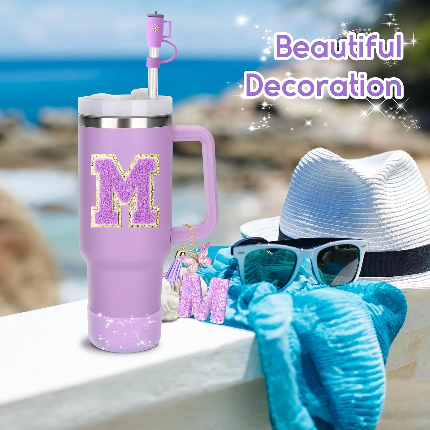 Set Accessori Viola Per Stanley Cup - 8 Pezzi: Tappi In Silicone, Manico, Stivale, Catena Con Lettera Z E Adesivo 3D