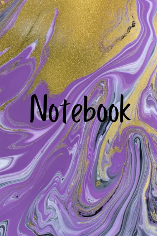 Note Book: Italian Marble Pattern Purple And Gold Blank Lined Note Book by Passion For Paper