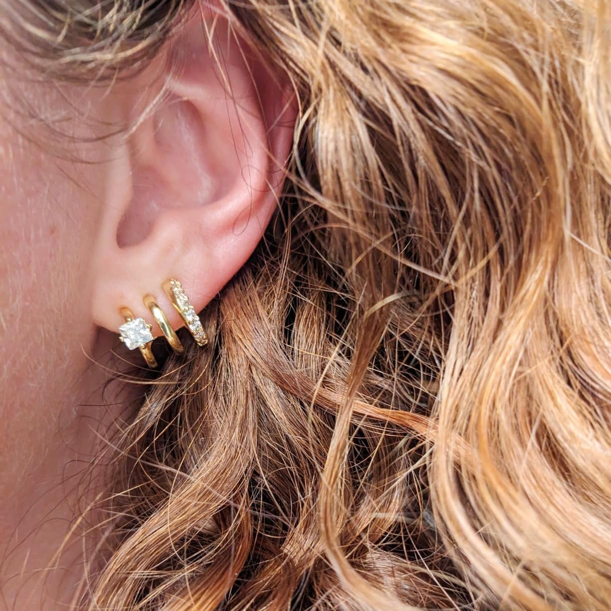 Obidos 14K Gold Plated Triple Huggie Hoop Earrings Illusion One Hole Stud Earrings Hypoallergenic Trendy Simple Gold Jewelry Accessories Gift For Wome_voghion.com