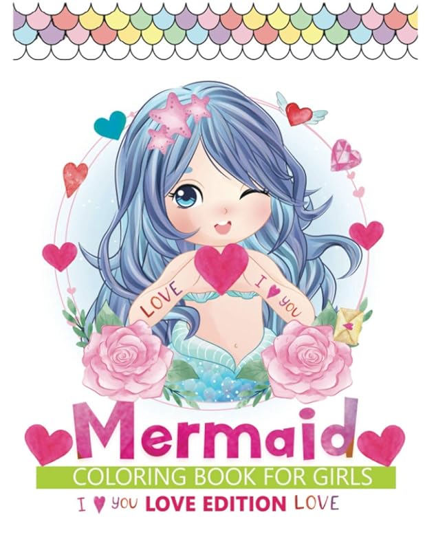 mermaid coloring book for girls love edition: An Valentine Themed coloring book Featuring 30+ Cute Mermaid Designs to Draw by Jane Press