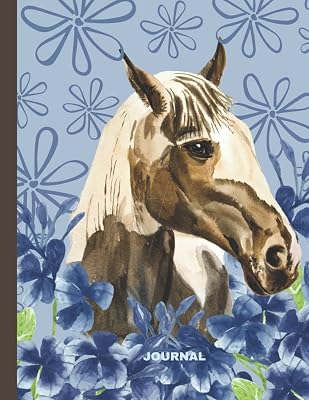 Journal: Diary, watercolor cover, horse, blue flowers, 8.5 x 11, 120 pages