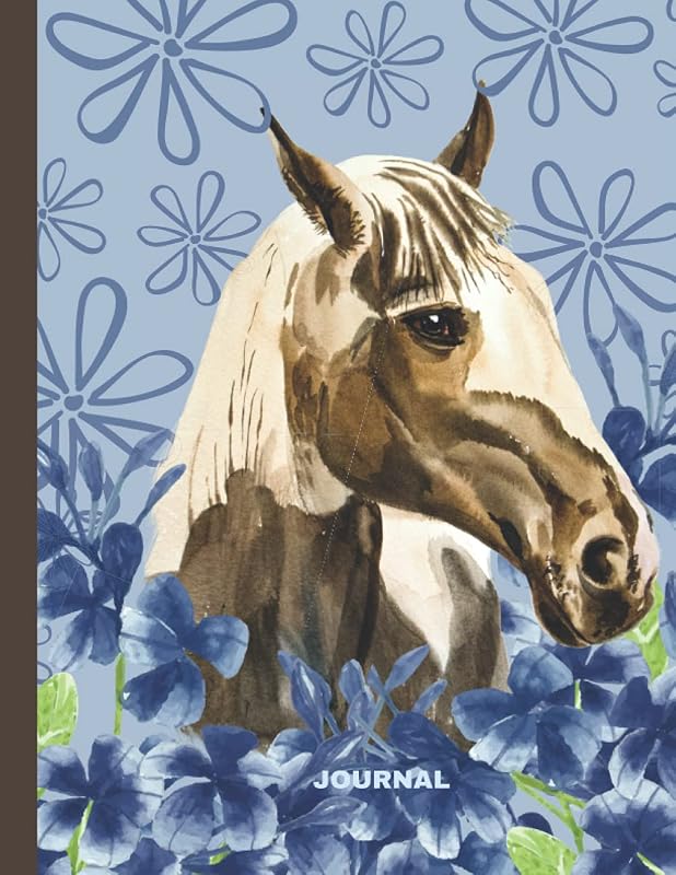 Journal: Diary, watercolor cover, horse, blue flowers, 8.5 x 11, 120 pages by Melanie Ramson