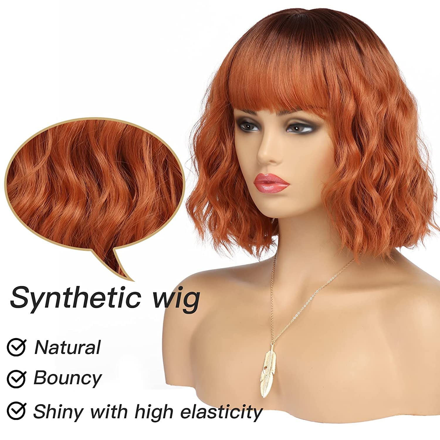 Kurze blonde Perücke für Frauen, natürliches Kunsthaar, Ombre-Bob-Perücke mit ordentlichem Pony, dunklem Ansatz für Alltag/Party/Cosplay (10 Zoll, Blond)._voghion.com