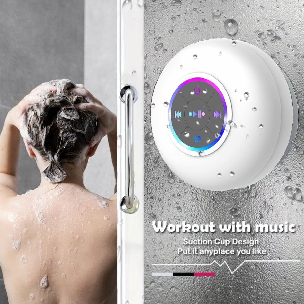 Bluetooth Shower Speaker With LED – Portable Wireless Mini Speaker With Mic & Suction Cup, IPX4 Water Resistant For Shower, Travel,Pool,River Floating_voghion.com