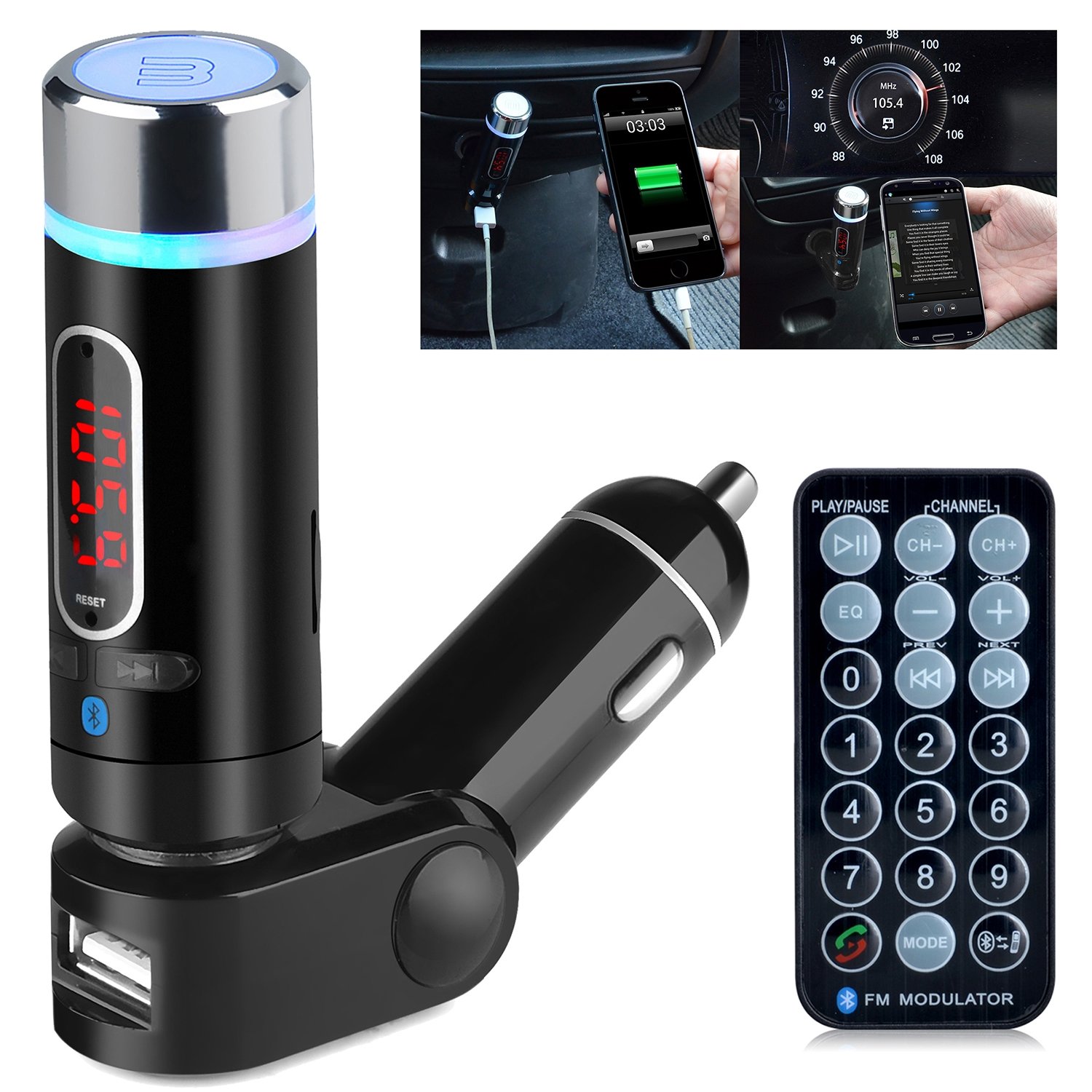 

INSTEN Universal Stereo Audio Bluetooth FM Transmitter for Smartphones - Retail Packaging - Black