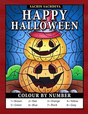 Happy Halloween Colour by Number: Easy Coloring Book for Kids Ages 4-8