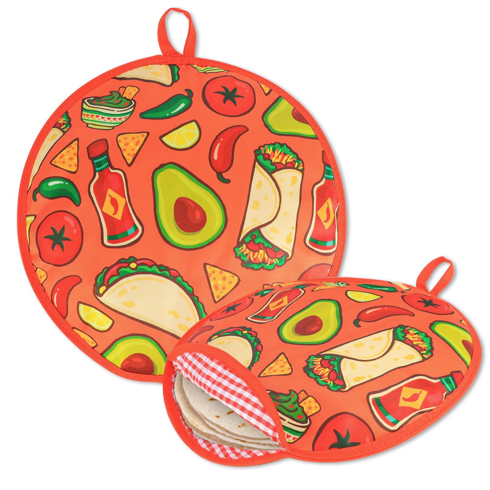 ZKOO 12" Tortilla Warmer Pouch, Insulated Tortillas Pouch for Tortillas, Tacos, Naan, Pizza Rolls, Microwavable Fabric Bag, Tortilla Warmer Keeps Food Warm for Up to 1 Hour (Orange)