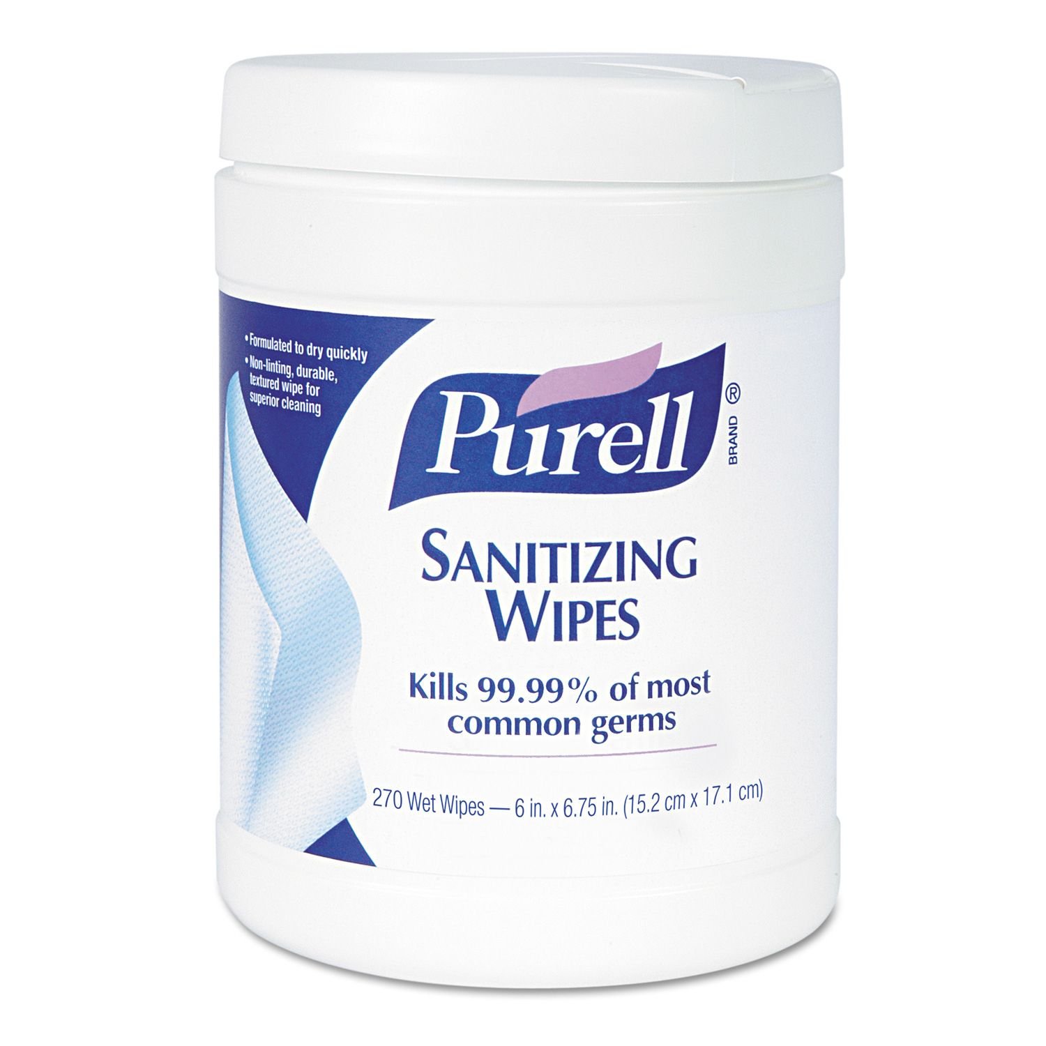 

Purell - Sanitizing Hand Wipes, 6 x 6 3/4", White, 270/Canister - 12 Canisters/Carton