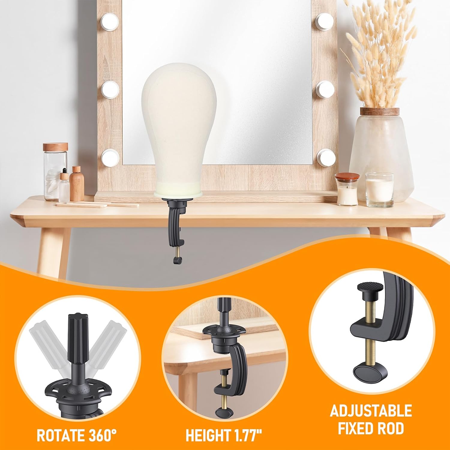 Hemndic Wig Stand With Head, Height Adjustable Wig Stand, Wig Head Stand With Mannequin Head With Extra Wig Head Clamp Stand_voghion.com