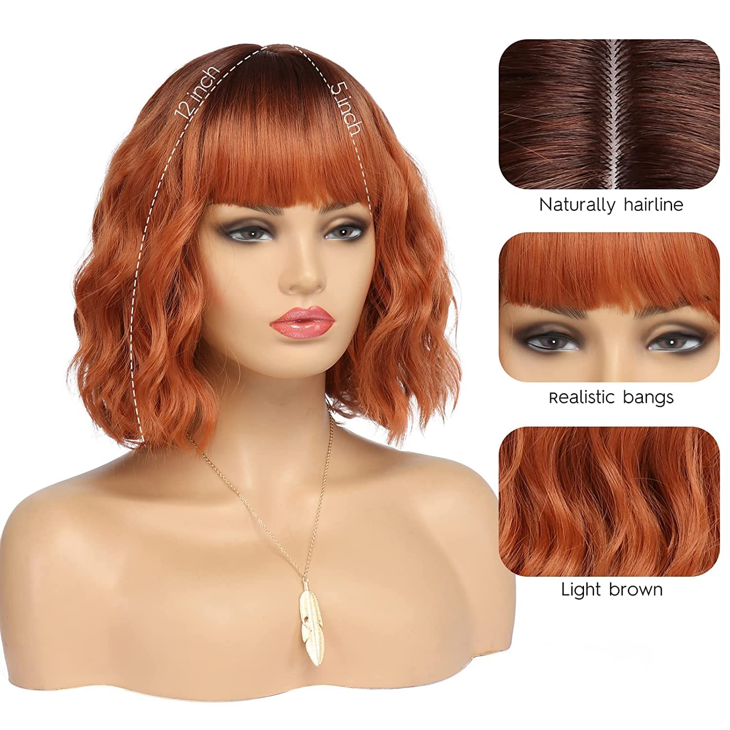 Kurze blonde Perücke für Frauen, natürliches Kunsthaar, Ombre-Bob-Perücke mit ordentlichem Pony, dunklem Ansatz für Alltag/Party/Cosplay (10 Zoll, Blond)._voghion.com