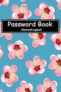 Password Book: With Momo Peach Flower Blossom on Blue Background Cover by Shamrock Logbook