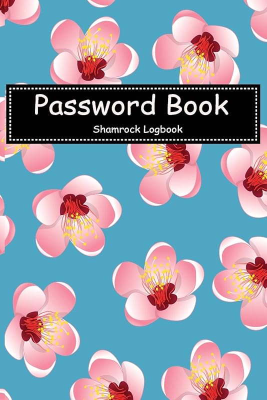 Password Book: With Momo Peach Flower Blossom on Blue Background Cover by Shamrock Logbook