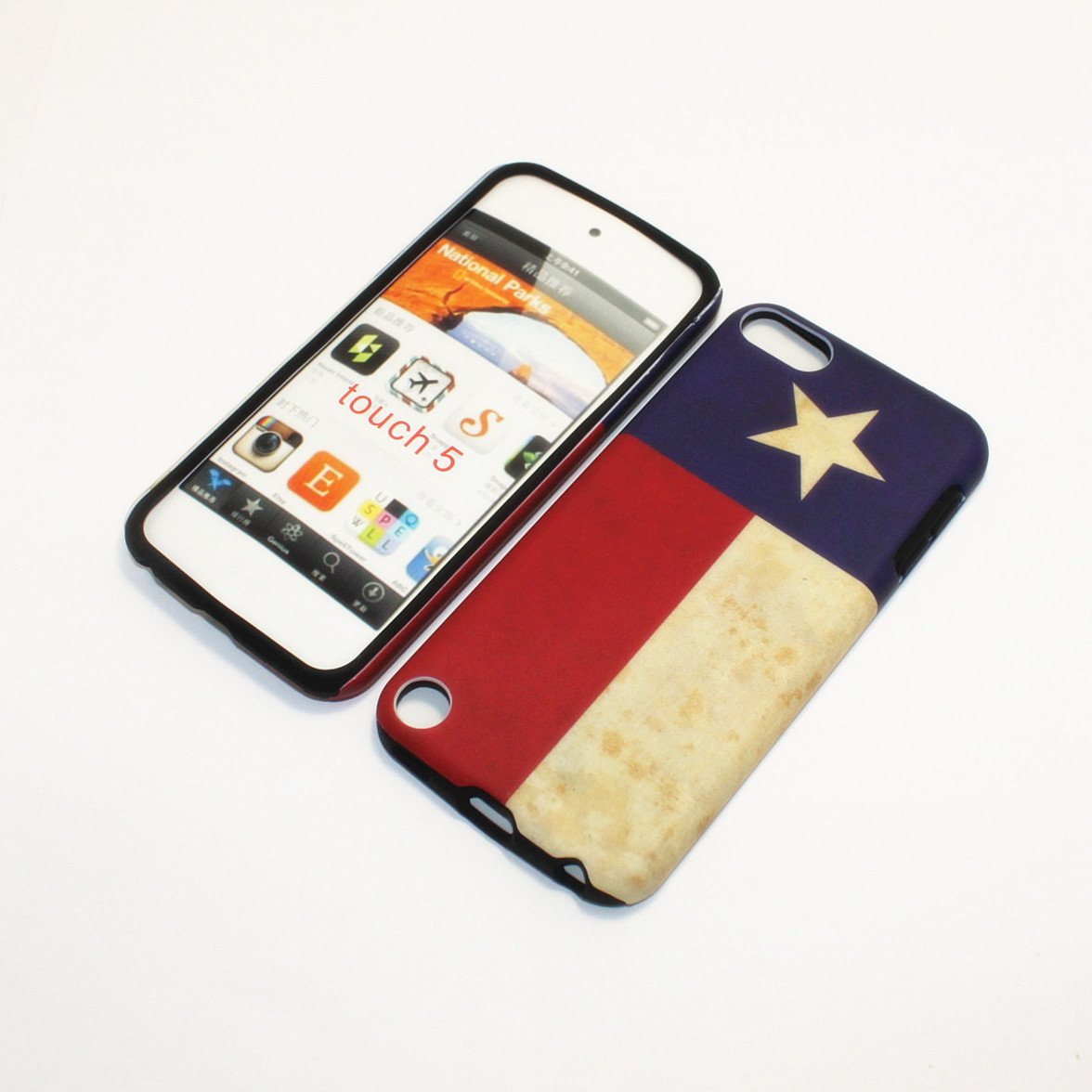 

APPLE IPOD TOUCH 5 TEXAS FLAG HYBRID TWO IN ONE CASE SOFT RUBBER INSIDE AND HARD RUBBERIZED PLASTIC OUTER COVER